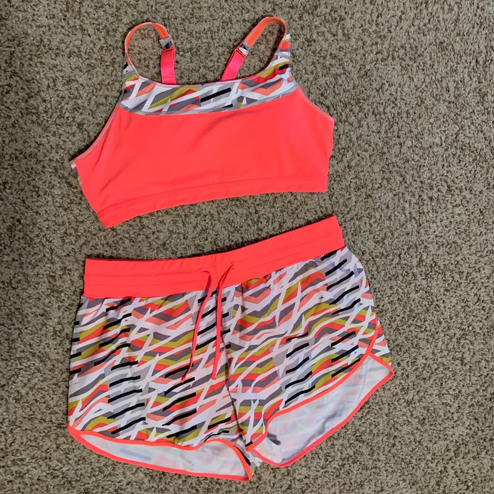 Matching shorts and sports bra